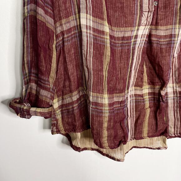 New Blu Pepper Day To Day Large L Red Plaid Split V Neck 3/4 Sleeve Blouse Top - Picture 4 of 11